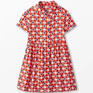 Hanna Anderson Woven Button Front Shirt Dress (Far Out Flowers on Orange Spice)